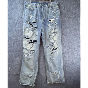 MNML Jeans‎ Mens 40 Straight Lined Thrashed Ripped Button Fly Destroyed